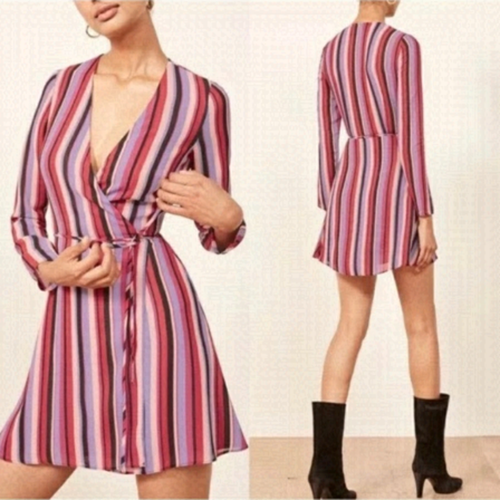 NEW Reformation Gjilena Stripes Wrap Mini Dress US XS